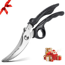 Heavy Duty Poultry Shears for Meat and Chicken, Spring Loaded Stainless Steel Kitchen Scissors, Dishwasher Safe Multipurpose Cooking Shears Black