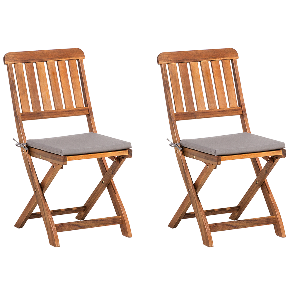 Set of 2 Garden Chairs with Cushions CENTO Acacia Wood Brown