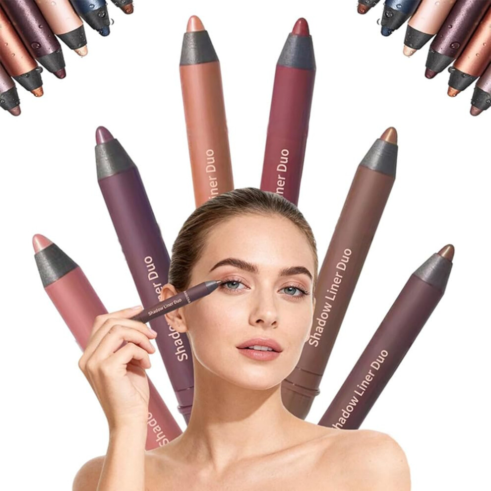 2in1 Eyeliner and Eyeshadow Stick, Waterproof Longwear, Smudge Proof with Builtin Brush, 6PCS