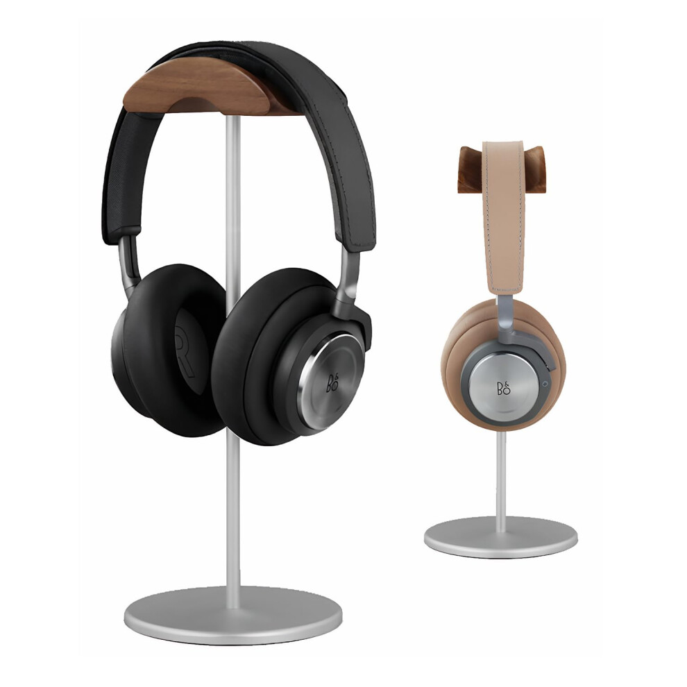 Headphone Stand Aluminum And Wood Gaming Headset Holder With Ultra Stable Nonslip Base Silver 9113335769779