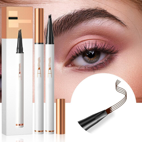 Waterproof Eyebrow Pencil Light Brown with 4 Fork Tip, LongLasting 3D Microblading Brow Pen 2