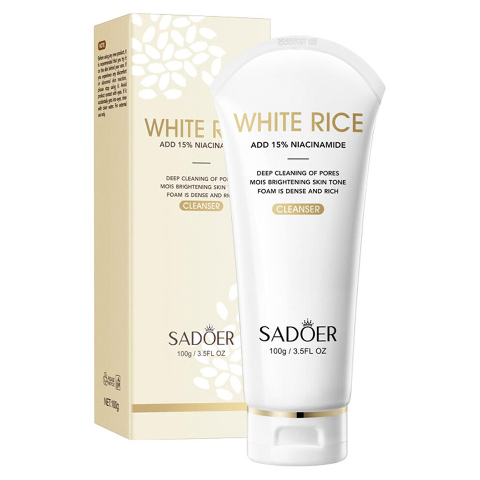 Rice Water Face Wash with Vitamin B3, Gentle Foaming Facial Cleanser for Dry and Sensitive Skin