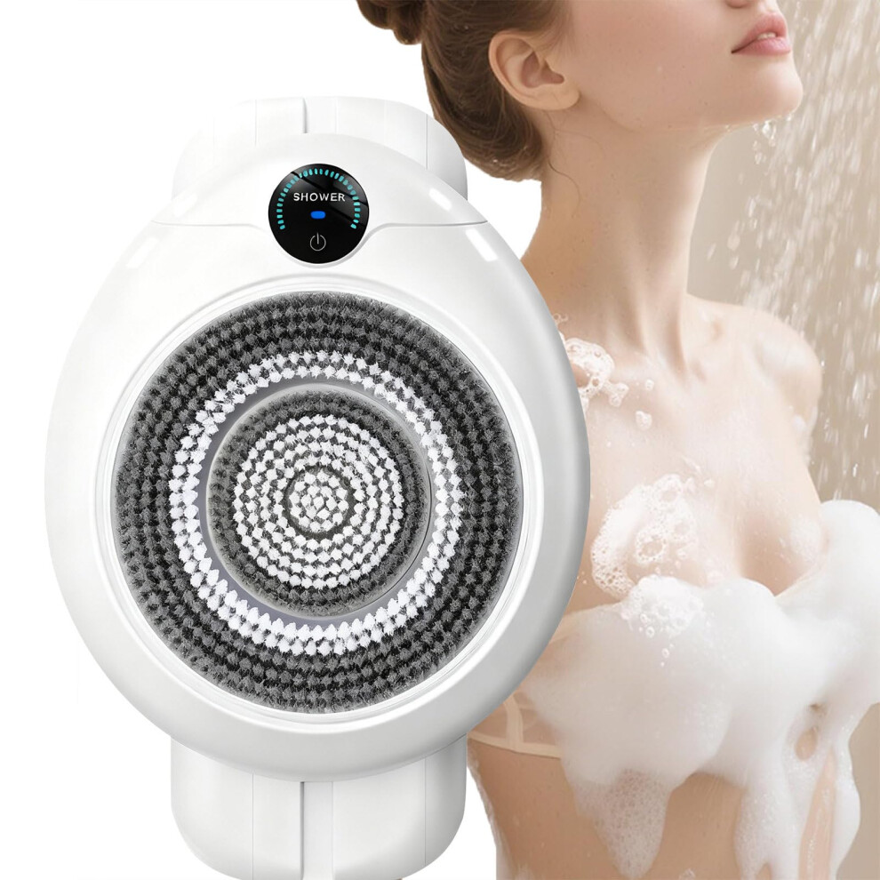Electric Back Scrubber with 360 Rotation, Wall Mounted Shower Brush, IPX7 Waterproof, Fast Charging