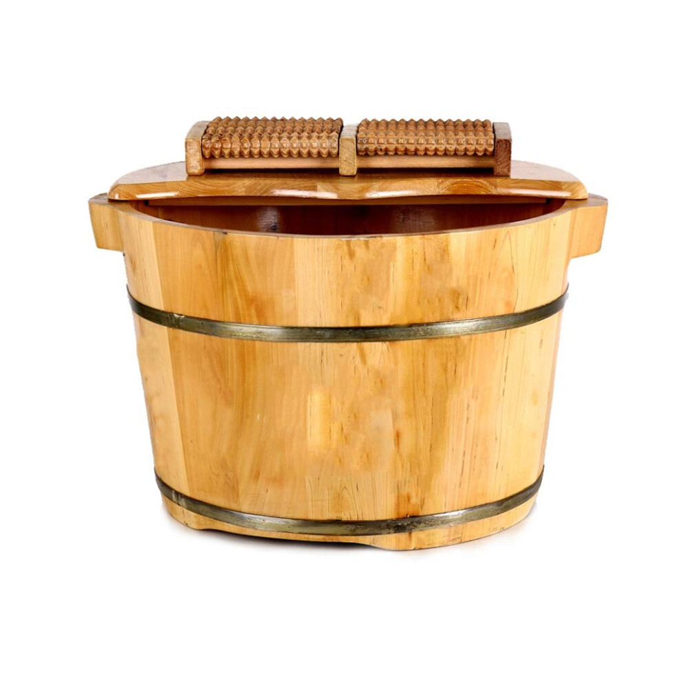 Wooden Foot Bath Barrel with Lid for Home Spa Pedicure, Full Foot Immersion and Heat Retention