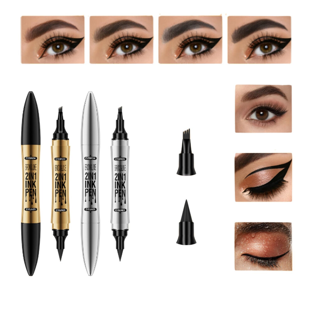 Grey Waterproof Dual Ended Eyebrow Pencil With Fork Tip, 24H Smudge Proof Eyeliner Pen
