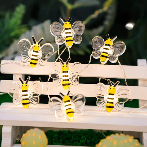 Bee String Lights USB and Battery Powered Fairy Lights with Remote Timer 10Ft 30LED Honeybee Decor