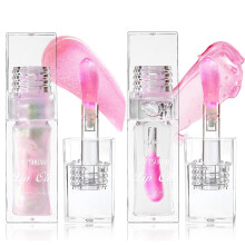 Color Changing Lip Oil Clear to Pink Hydrating Glow with Vitamin E NonSticky Long Lasting for Dry Lips (Pink Transparent)