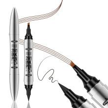 Dual Ended Eyebrow and Eyeliner Pen 4 Fork Tip Waterproof Smudge Proof Long Lasting Light Brown