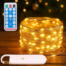 USB Rechargeable Fairy Lights 33ft 100 LED String Lights with Remote IP44 Waterproof Copper Wire