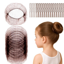 Ballet Hair Accessories Set for Kids and Women, 20 Brown Nylon Bun Hair Nets with 50 Safety Pins