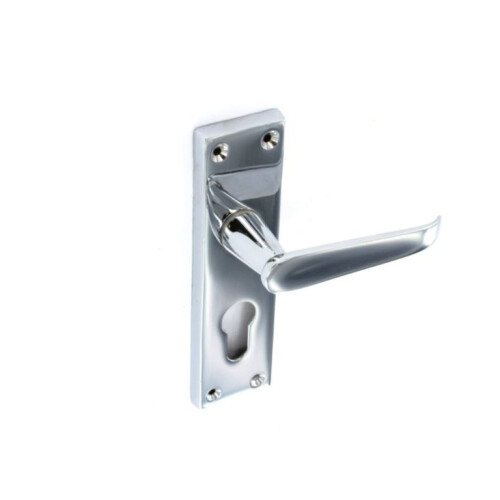 Securit - Chrome Flat Euro Lock Handles 48mm C/C (Pair) - 150mm