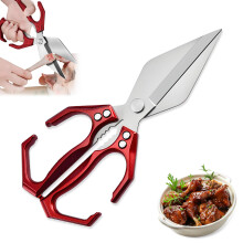 Heavy Duty Kitchen Shears Carbon Steel Scissors for Meat Bone Poultry Seafood with Ergonomic Handle Red