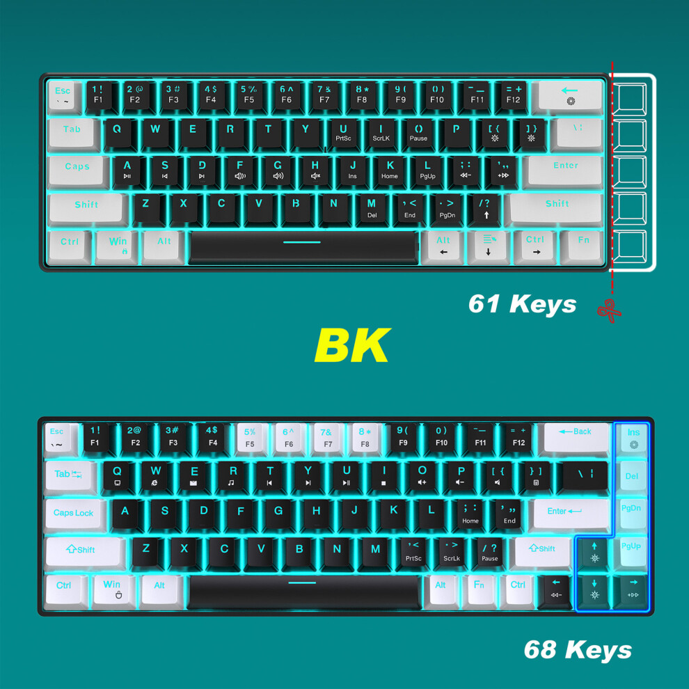 V800 68-Key RGB Mechanical Gaming Keyboard, Blue Switch, White/Black on ...