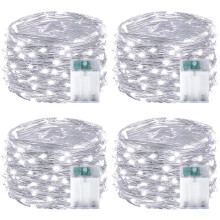 4Pack Battery Operated Fairy Lights with Timer, 16FT Waterproof 50 LED String Lights for Indoor Outdoor Christmas Wedding Decor, Cool White