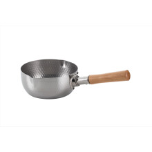 Japanese Yukihira Saucepan 18cm Stainless Steel Hammered Finish with Wooden Handle Induction Compatible