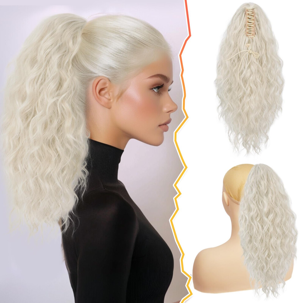 Platinum Blonde Wavy Clip in Hair Extensions 12in + 18in Curly Claw Clip Ponytail Extension