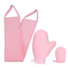 Self Tanning Mitt and Back Applicator Set for Lotion and Mousse, Washable Kit for Face and Body Pink
