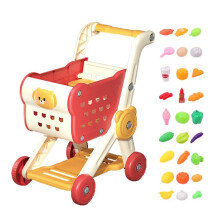 Kids Shopping Cart with Food Accessories, Pretend Play Grocery Cart for Toddlers and Children