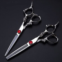 6 Inch Japanese 440C Hair Cutting Scissors Set with Sharp Precision Blades and Barber Thinning Shears