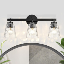 3Light Bathroom Vanity Light Matte Black with Hammered Clear Glass Shades, Up or Down Mount Fixture