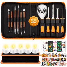 Pumpkin Carving Kit with Stencils 82 Pcs Halloween Set Stainless Steel Tools with Case and LED Candles