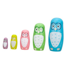 Wooden Nesting Dolls 5 Piece Hand Painted Owl Matryoshka Set Educational Toy for Kids