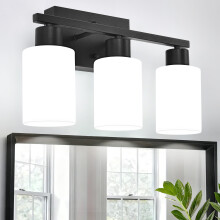 Modern 3Light Bathroom Vanity Light, Black Wall Sconce Lighting with Frosted Glass, Dimmable Fixture