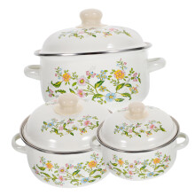 3pcs Enamel Soup Pot Set with Lids, Non Stick Stock Pots, Double Handles for Induction and Gas Stoves