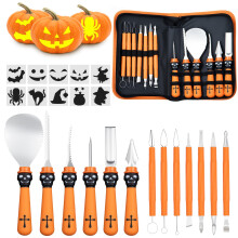 13 Piece Professional Pumpkin Carving Kit with Stencils, Stainless Steel Halloween Tools Set with Storage Case