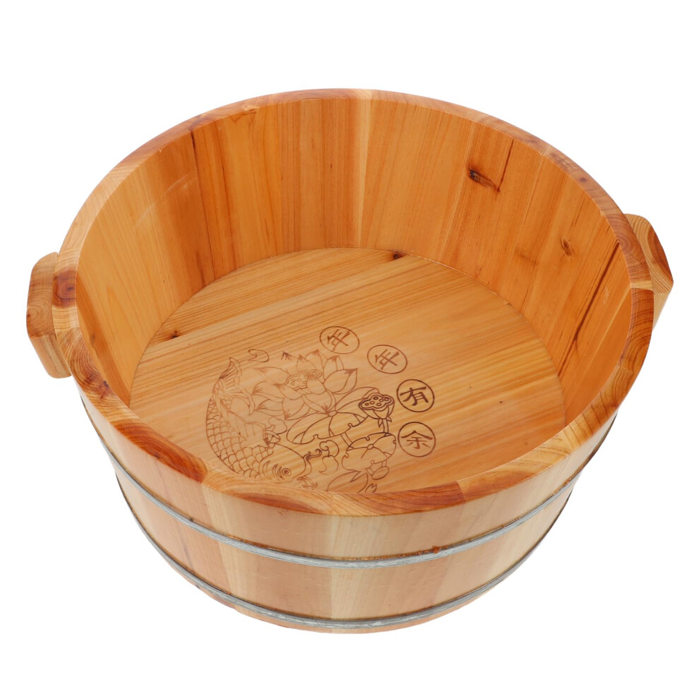 Wooden Foot Bath Tub with Deep Calf Coverage and Smooth Handcrafted Finish for Home Spa