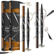 4 Fork Tip Microblading Eyebrow Pen Waterproof Dual Ended Long Lasting for Brows and Hairline Light Brown Brown