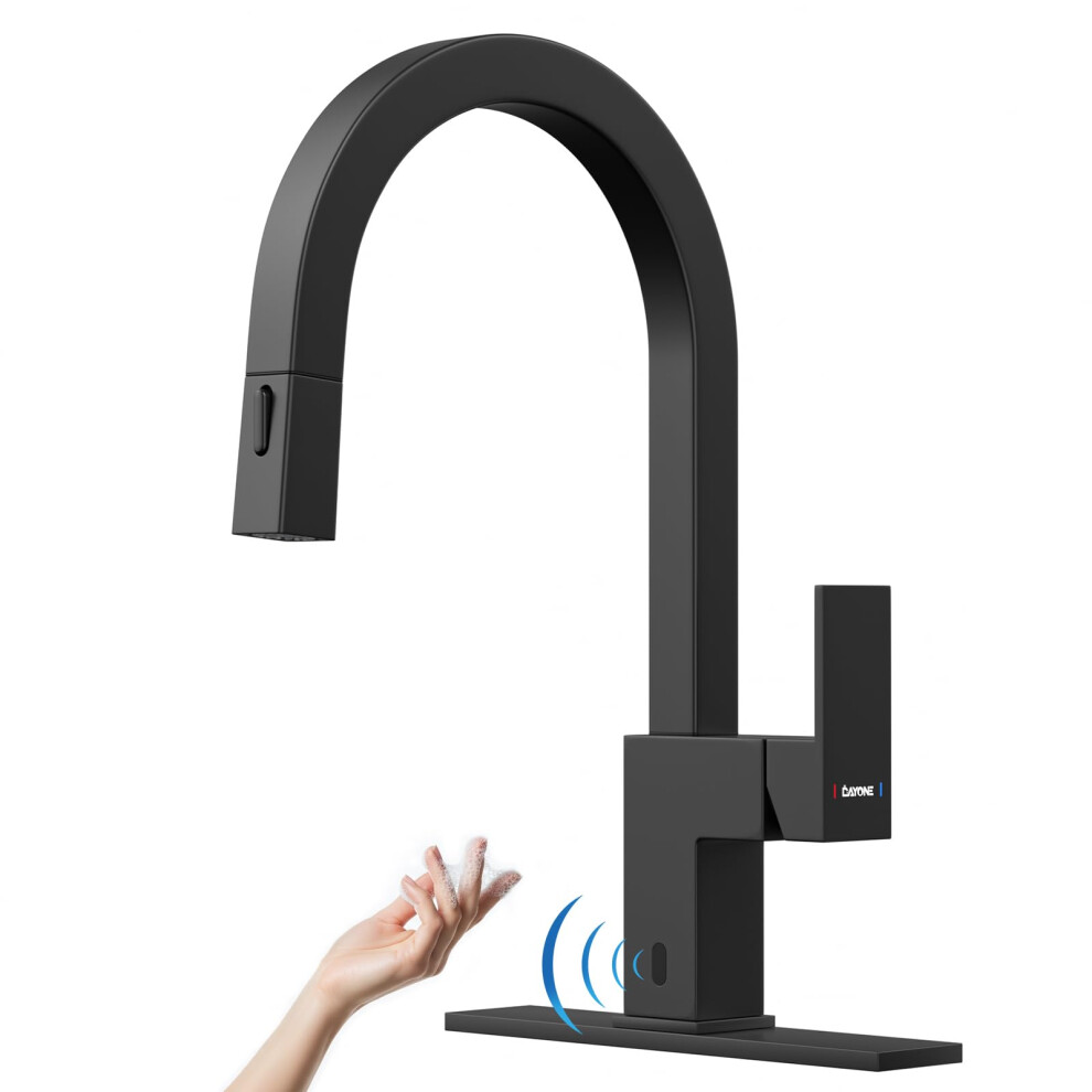 Touchless Matte Black Kitchen Faucet With Pull Down Sprayer, Smart Motion Sensor, 360 Rotation 9070919037948