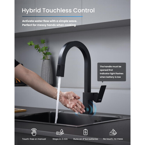 Touchless Matte Black Kitchen Faucet with Pull Down Sprayer, Smart Motion Sensor, 360 Rotation 1