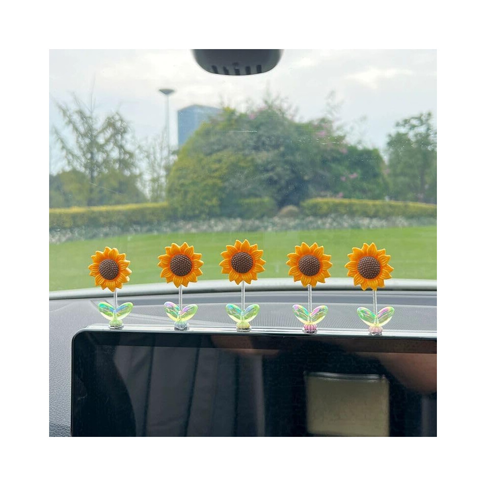 5Pcs Cute Sunflower Car Decor Set Bright Resin Dashboard Ornaments Cheerful Interior Accent 9070919037993