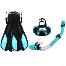 Snorkel Set with Fins and Dry  Snorkel, Adjustable Glass Mask, Soft Mouthpiece for Adults Green L/XL