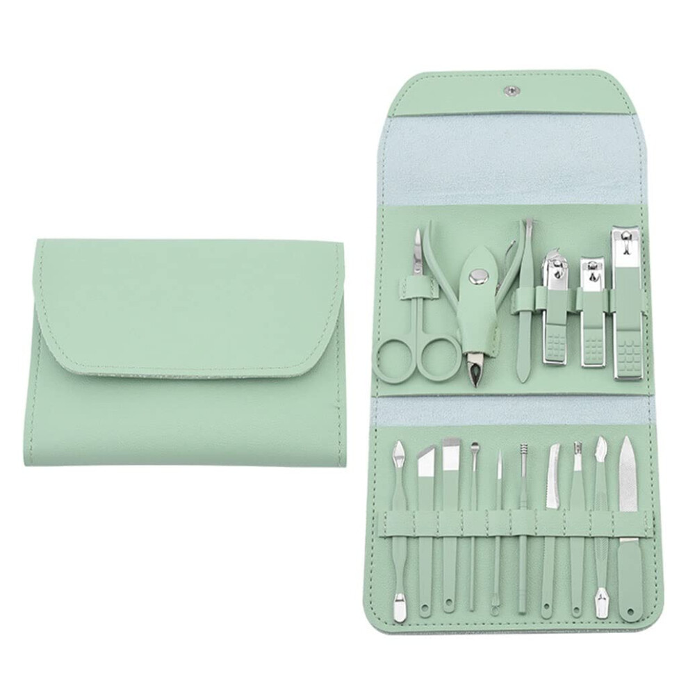 Gray Manicure And Pedicure Set 16In1 Stainless Steel Tools For Home Salon And Travel Grooming