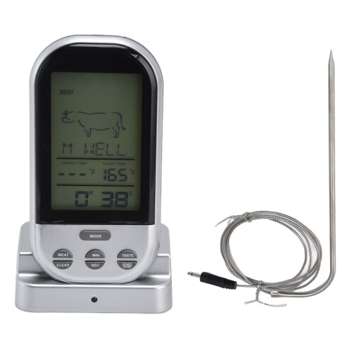 Programmable Alarm Thermometer with Countdown Timer, Digital Kitchen Thermometer Featuring Wireless Dual Probe and Backlit LCD Screen, Smart Cooking