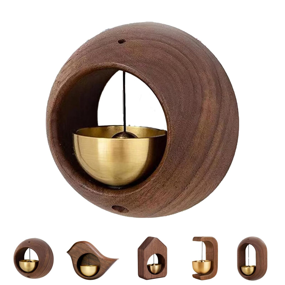 Magnetic Wooden Door Chime With Brass Bell For Entrance And Home, Rustic Walnut Design 9092120460568