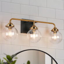 Bathroom Vanity Light with Elegant Gold Black Finish, Clear Pumpkin Glass Shades, 3 Light Fixture