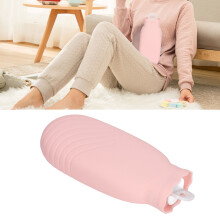Borsa dell'acqua calda in silicone peluche da 550 ml, Rosa, 21x7 cm