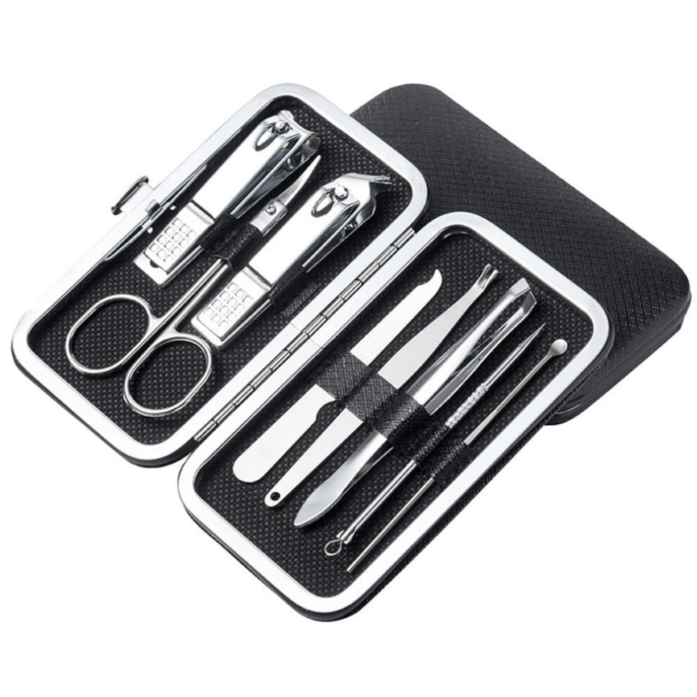 Black Manicure Pedicure Set 8Piece Professional Stainless Steel Nail Clippers Kit With Travel Case