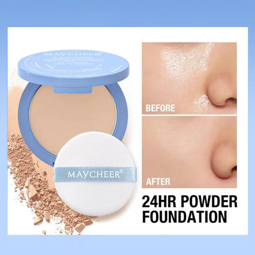 Face Powder Pressed Compact, Oil Control Brightening, Full Coverage Long Lasting, 6 Shades 1
