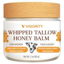 Organic Grass Fed Beef Tallow Balm with Manuka Honey for Deep Hydration and Sensitive Skin, 2oz Unscented