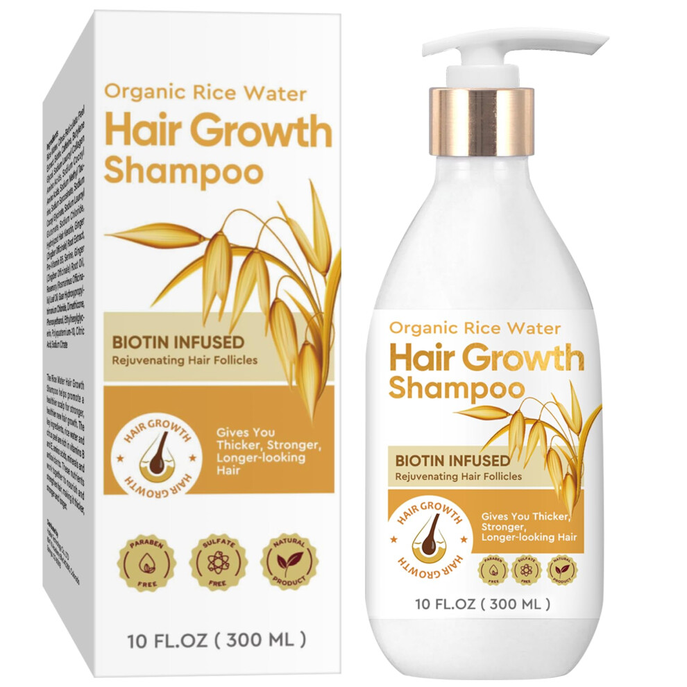Rice Water Shampoo with Biotin, Fermented Formula for Hair Growth and Stronger, Fuller Hair
