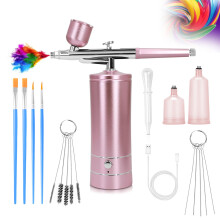 Cordless Airbrush Kit with Dual Pressure Modes for Makeup, Nail Art, Cake Decorating, Pink