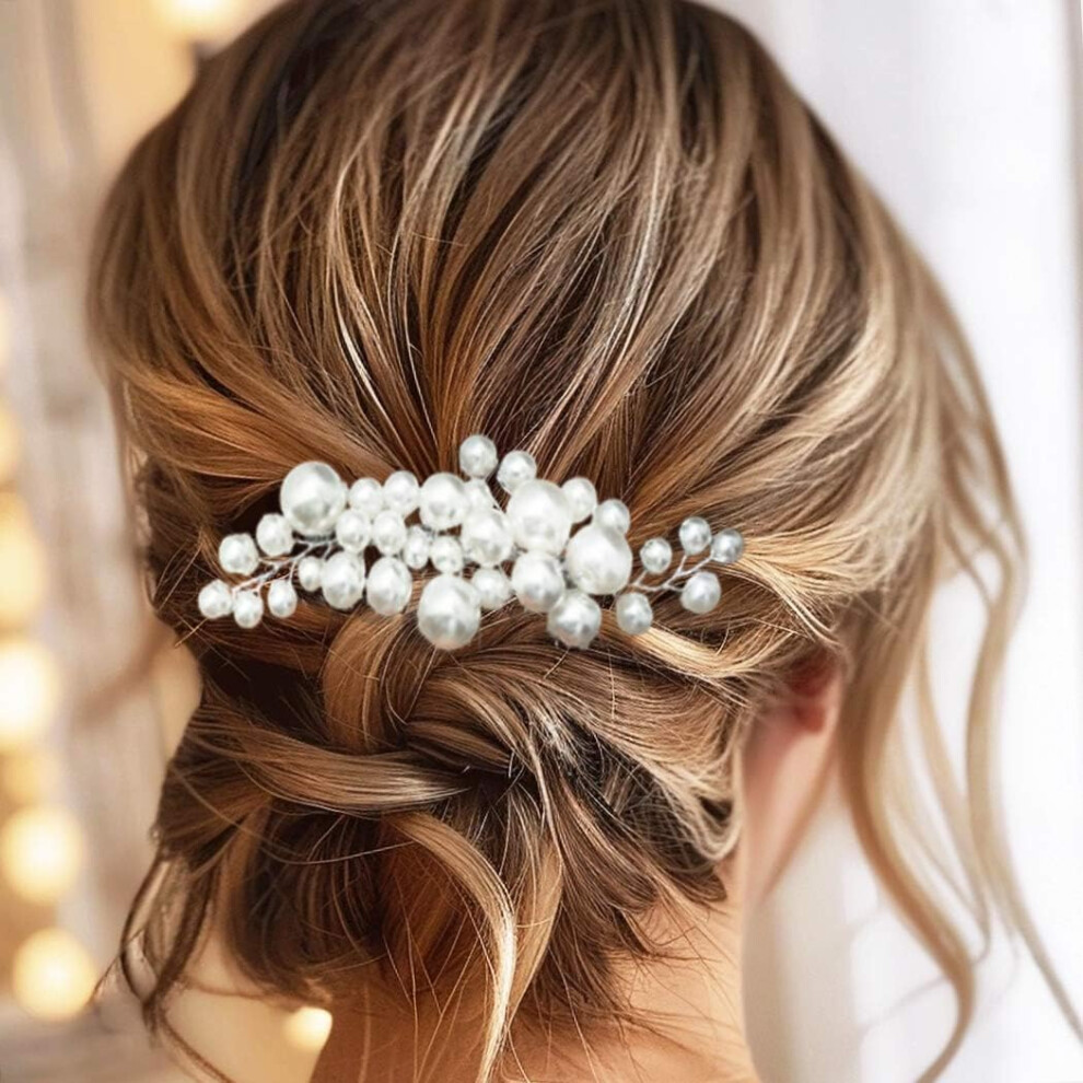 Unisex Silver Bridal Hair Comb With Elegant Pearls And Timeless Finish For Brides And Wedding Hairstyles