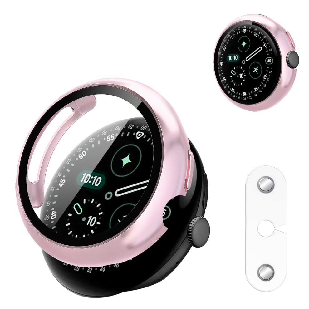 Case For Pixel Watch 4 41Mm With 9H Glass Screen Protector, Shockproof Scratchresistant Cover, Pink 9092120462166