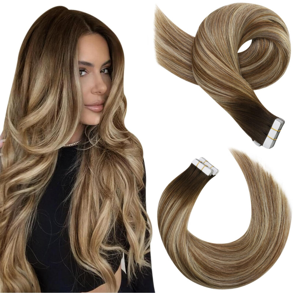 24 Inch Seamless Tape in Remy Human Hair Extensions Bundle with Silky Straight Tangle Texture