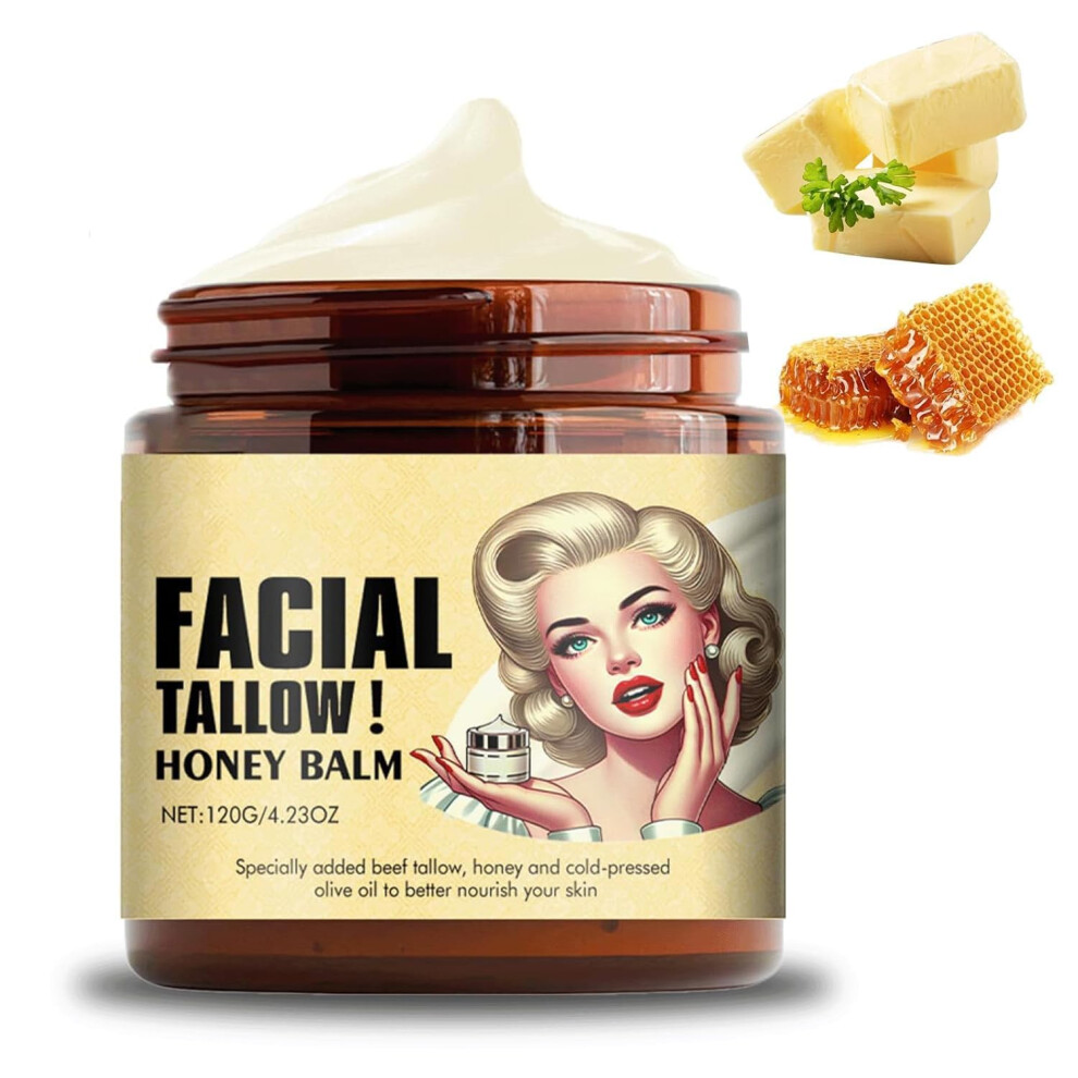 Whipped Beef Tallow Balm with Honey for Deep Hydration Face and Body Moisturizer 120g