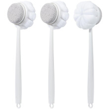 Pumice Stone and Shower Loofah 3 Pack, 2 in 1 Foot and Back Scrubber with Long Handle for Exfoliation